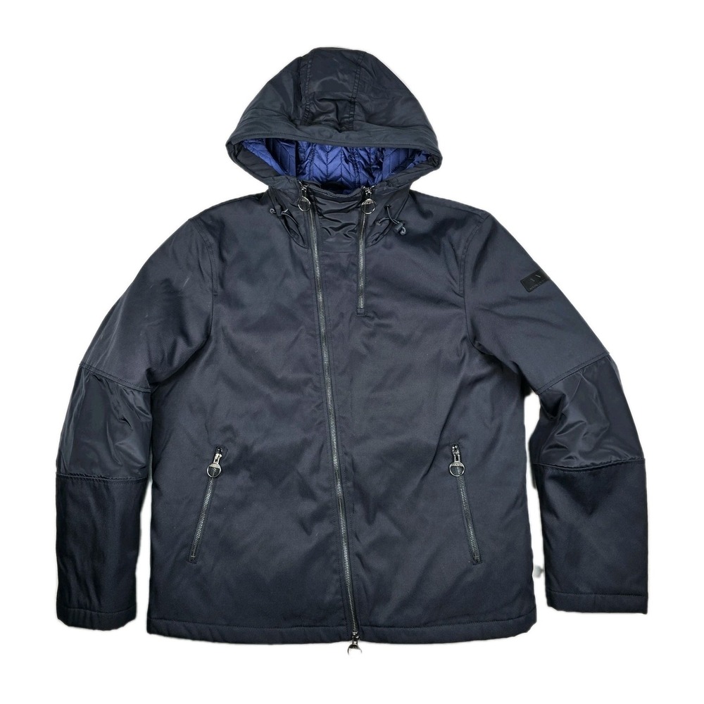Armani Exchange AX Puffer Jacket XL Hoodie Quilt Lining Full Zip Nylon Navy